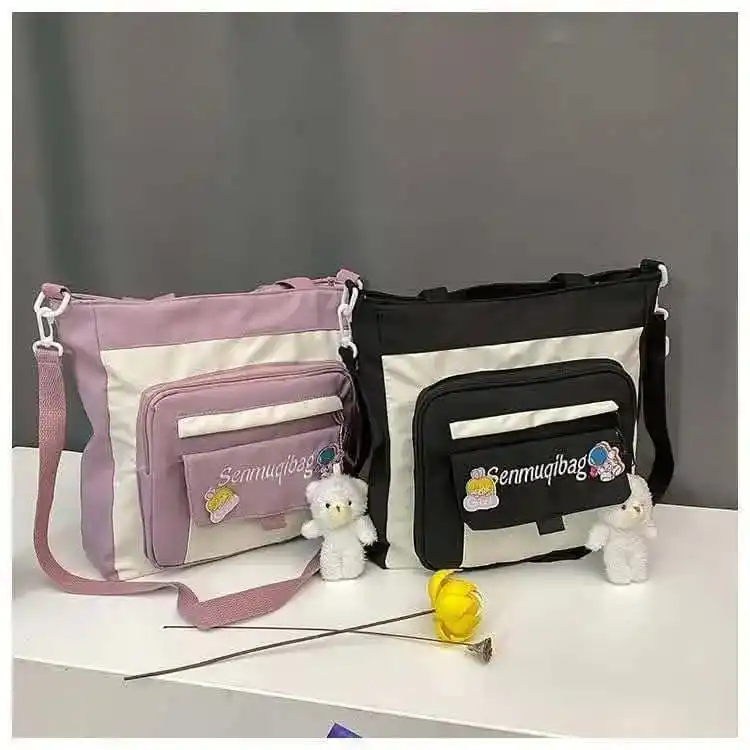 Cute School Tote Bag with Plush Doll Charm - Image 3